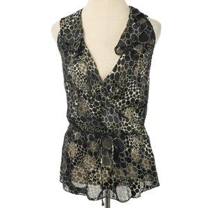 CATWALK TO SIDEWALK Black & Cream Circle Print Silk Blend Sleeveless Blouse